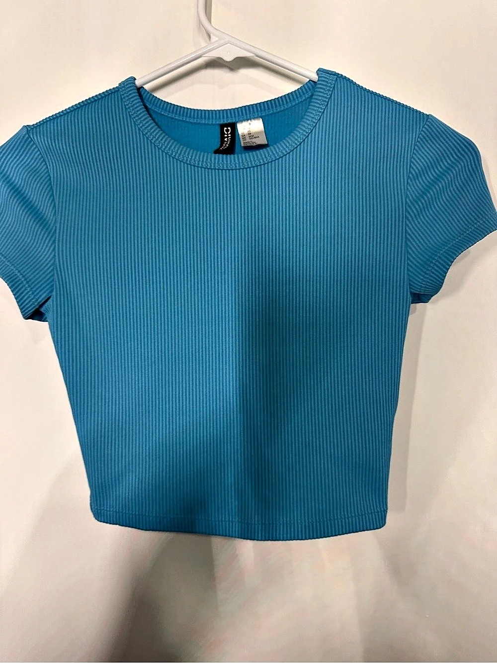 Divided Ribbed Short Sleeve Crop Top Ribbed Short Sleeve Top in Blue Size XS